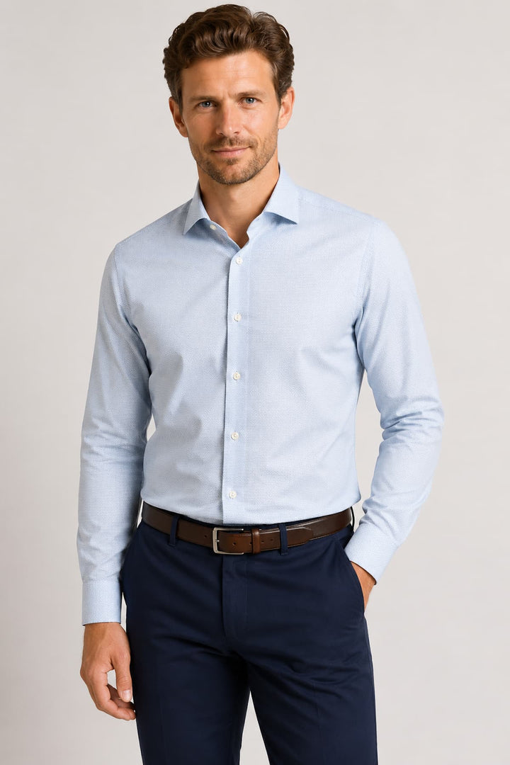 Vue frontale chemise habillée Eton pour homme texturée blanche détail col - Valérie Simon