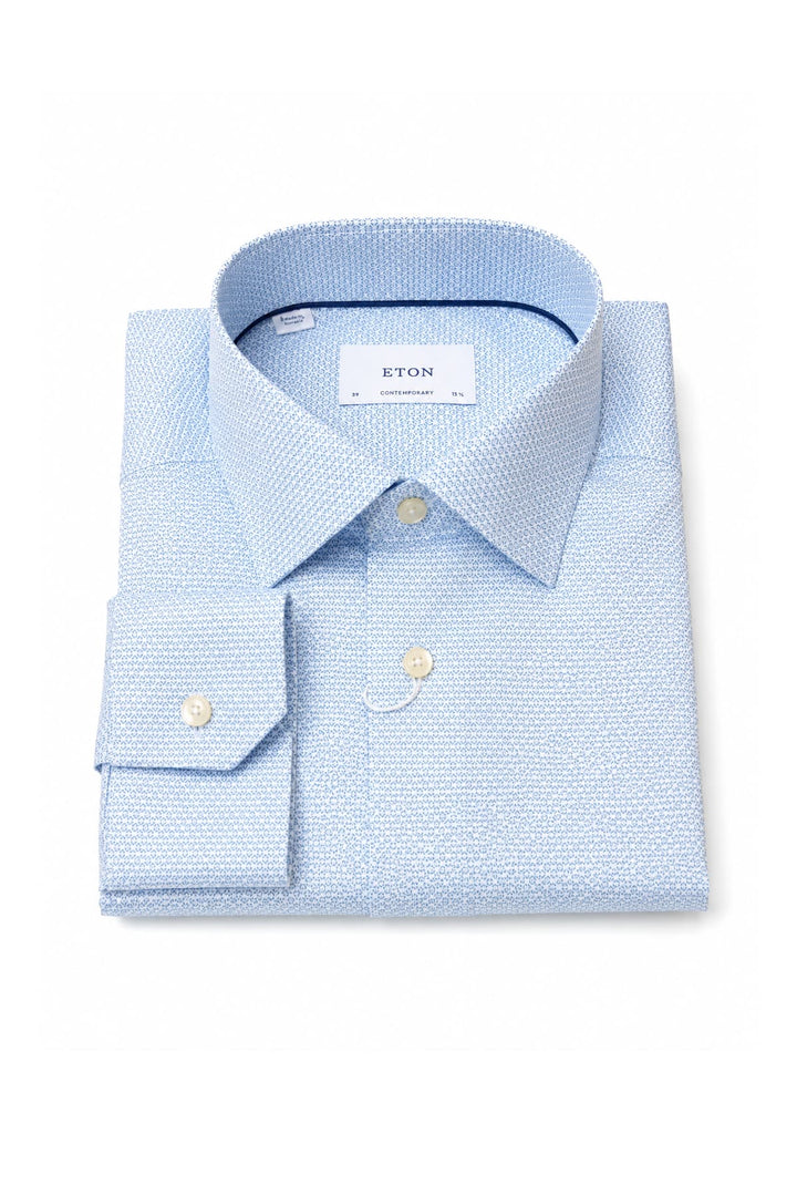 Vue de face chemise texturée Eton pour homme blanc boutons nacrés - Valérie Simon