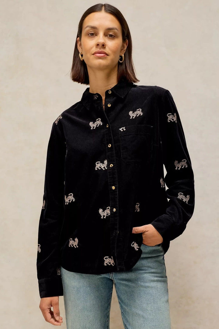 Libby corduroy shirt with embroidered patterns, front view, for women White Stuff