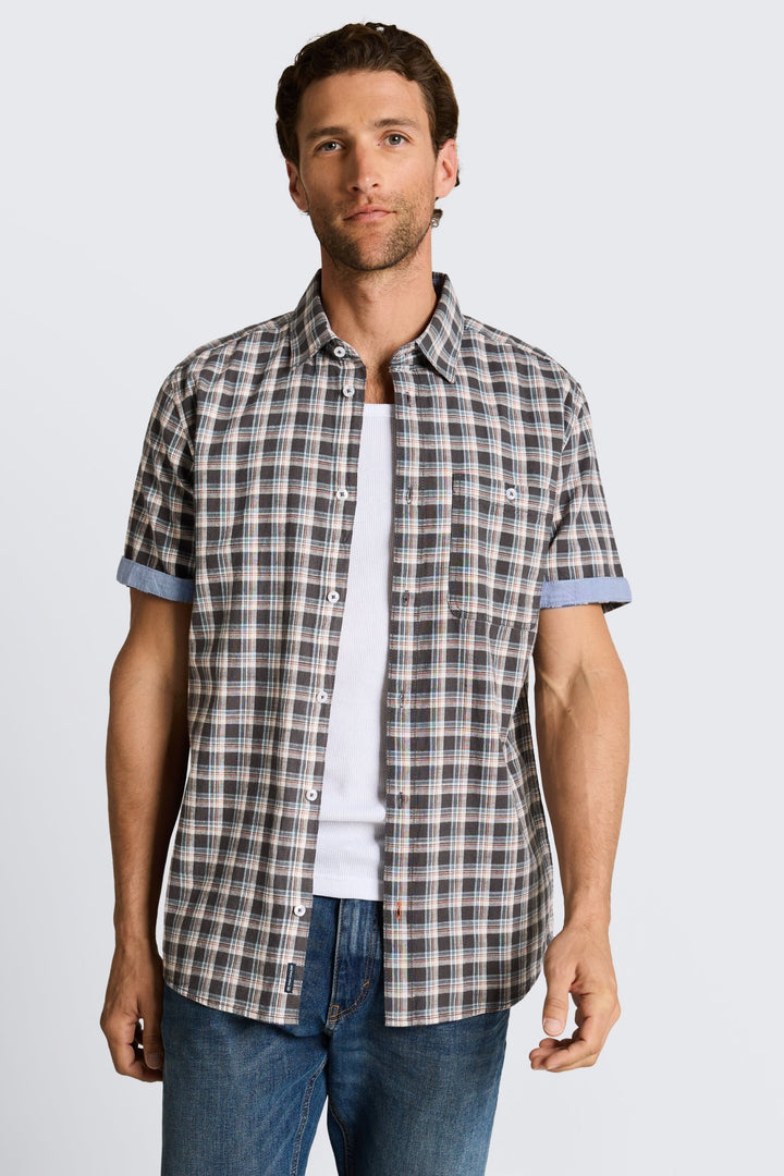 Front view of a blue and white short-sleeved Tom Tailor men&