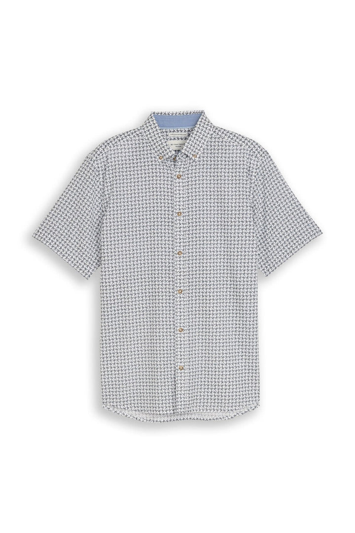 Front view of a blue and white printed Tom Tailor men&