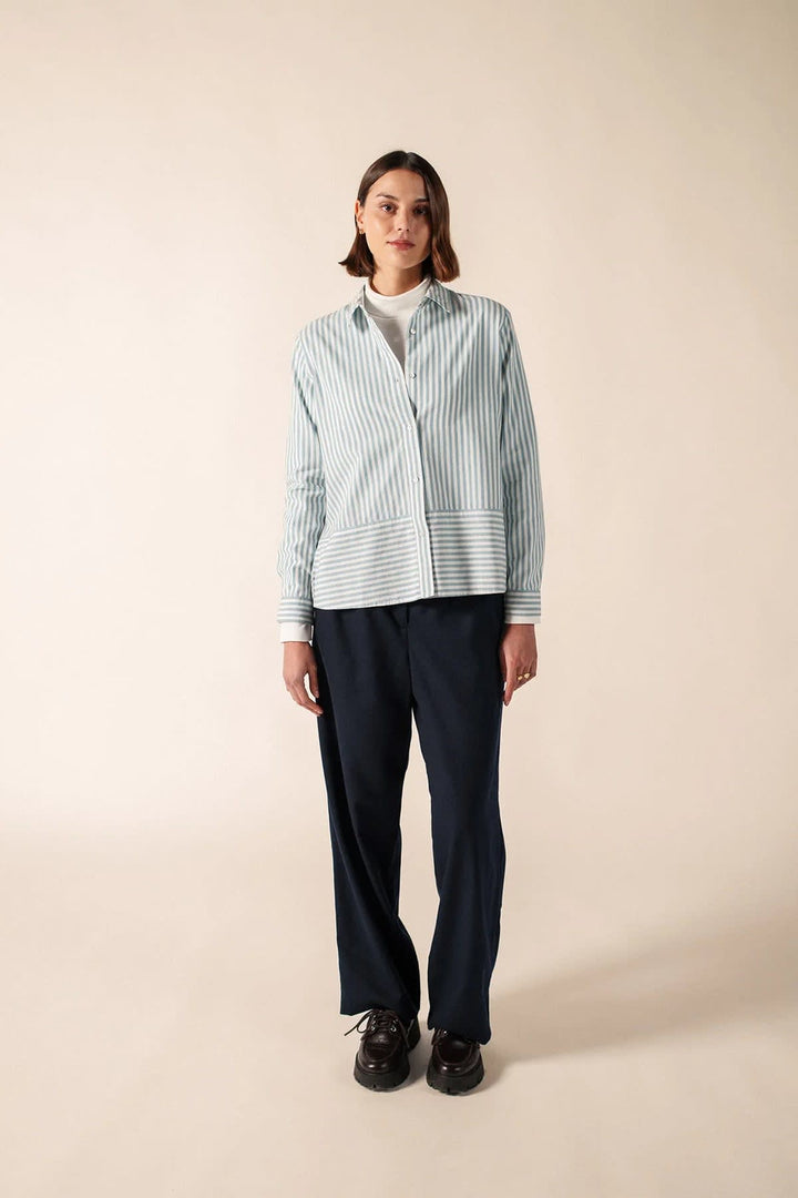 Chemise NADEGE rayée en popeline de coton vue de face pour femme Saint James