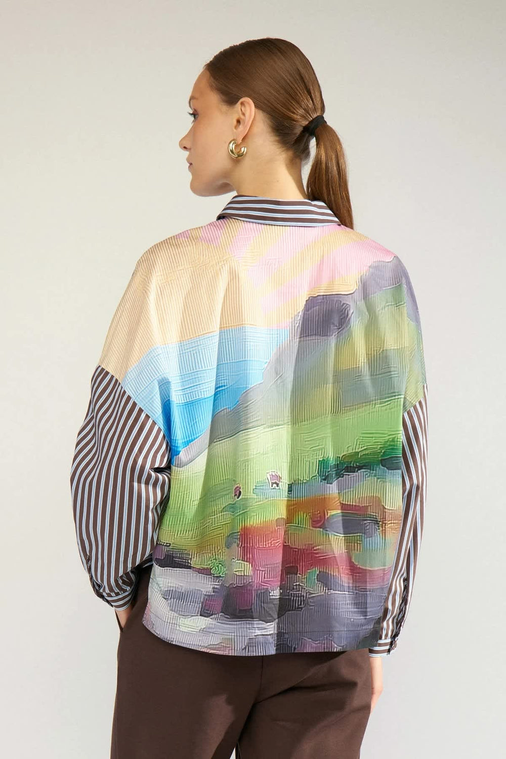 Back view of the women's striped shirt with back print by Numph