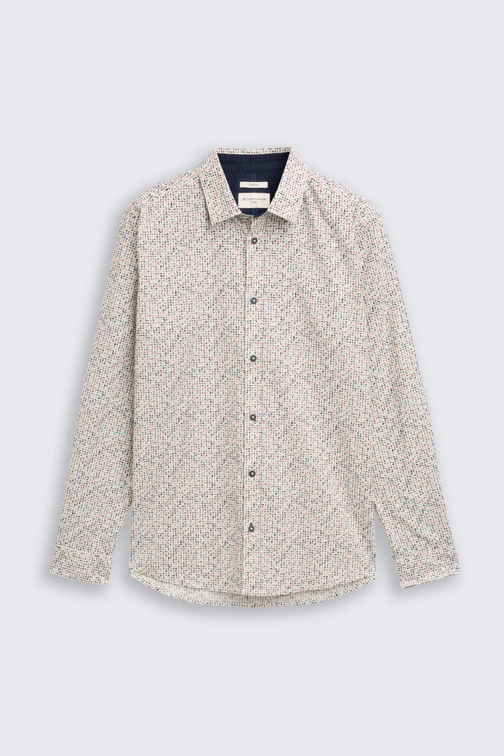 Vue de face chemise imprimé géométrique Tom Tailor homme bleu et blanc - Valérie Simon
