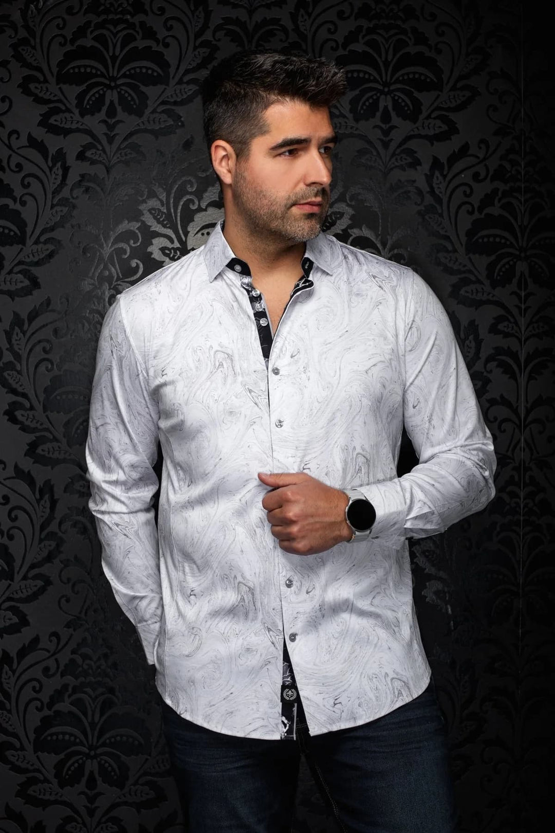 Chemise sport à imprimé marbré pour homme Au noir
