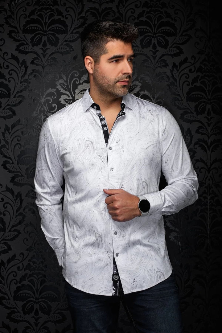 Chemise sport à imprimé marbré pour homme Au noir