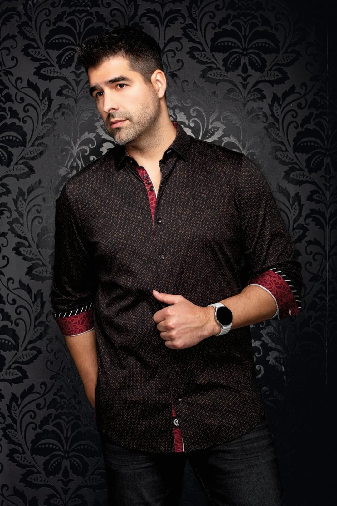 Chemise sport à micro-motif Nova pour homme Au noir