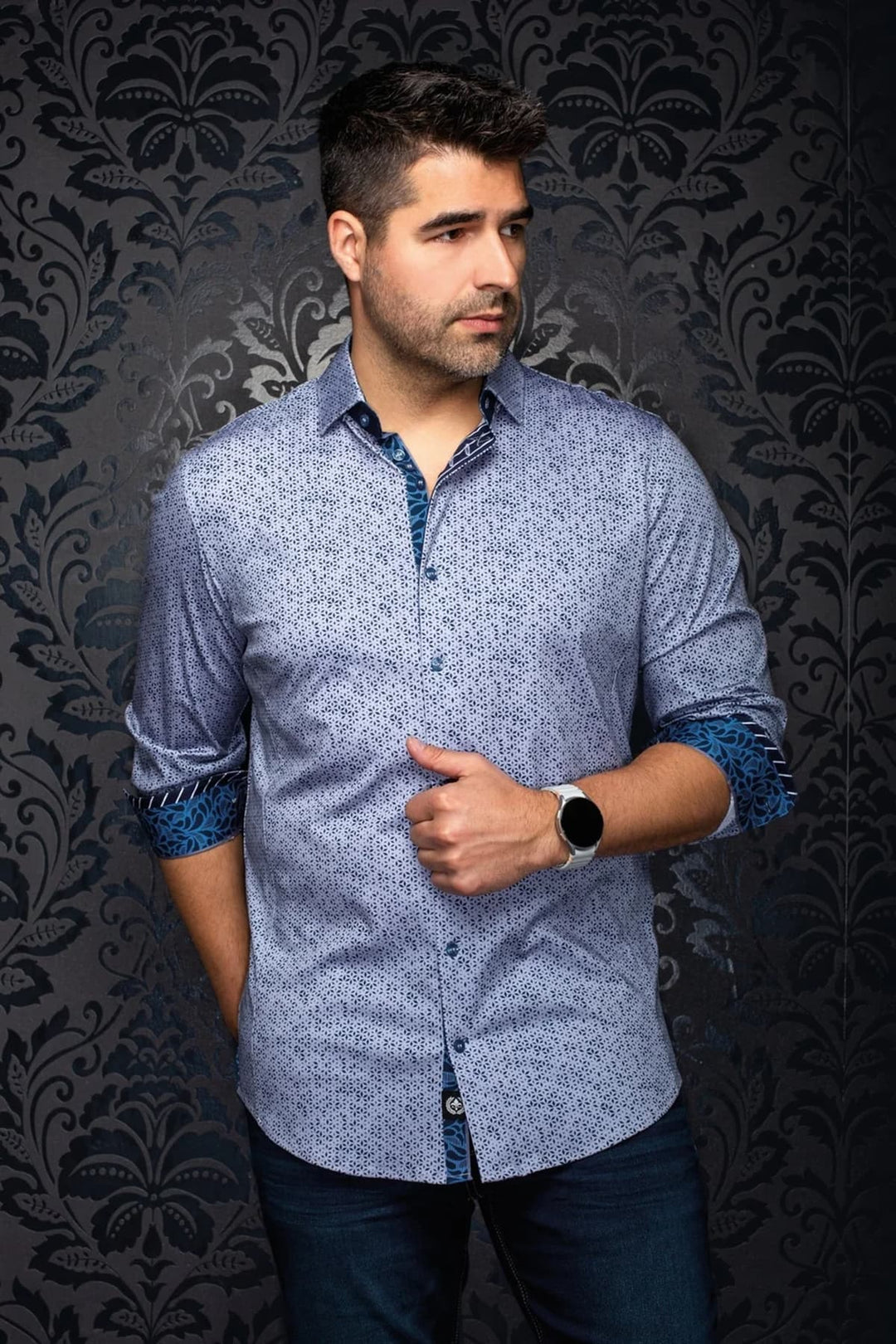 Chemise sport à micro-motif pour homme Au noir