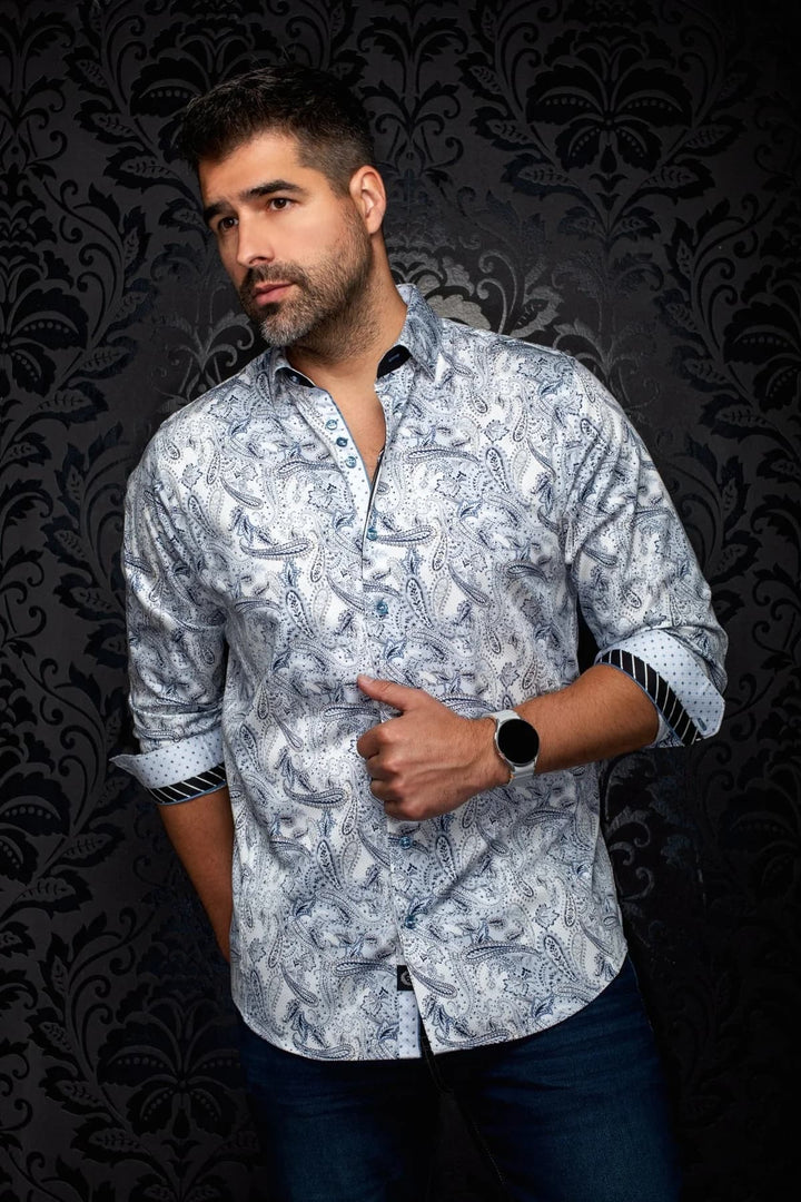 Chemise sport noire à motif cachemire vue de face pour homme Au noir