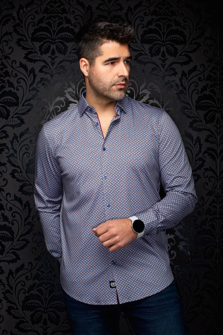 Chemise sport à motif géométrique Manhattan vue de face pour homme Au noir