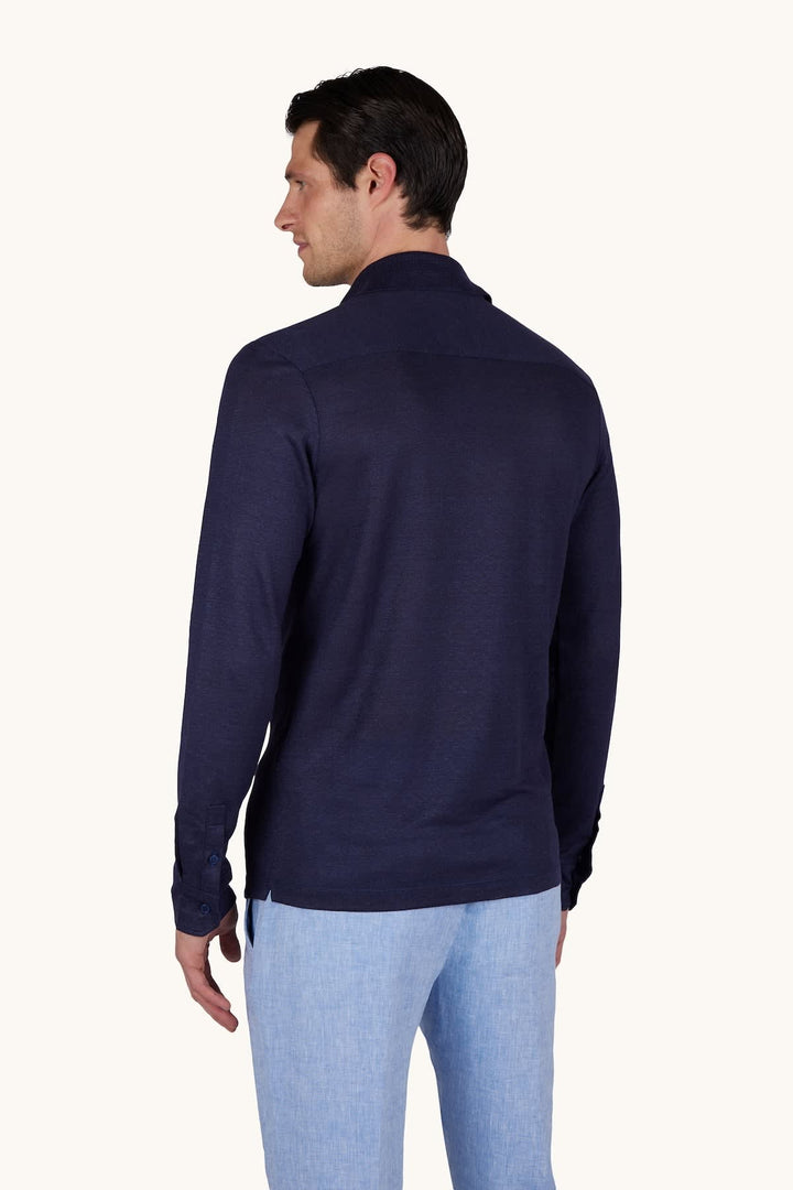 Front view of the Paul &amp; Shark blue linen shirt for men - Valérie Simon