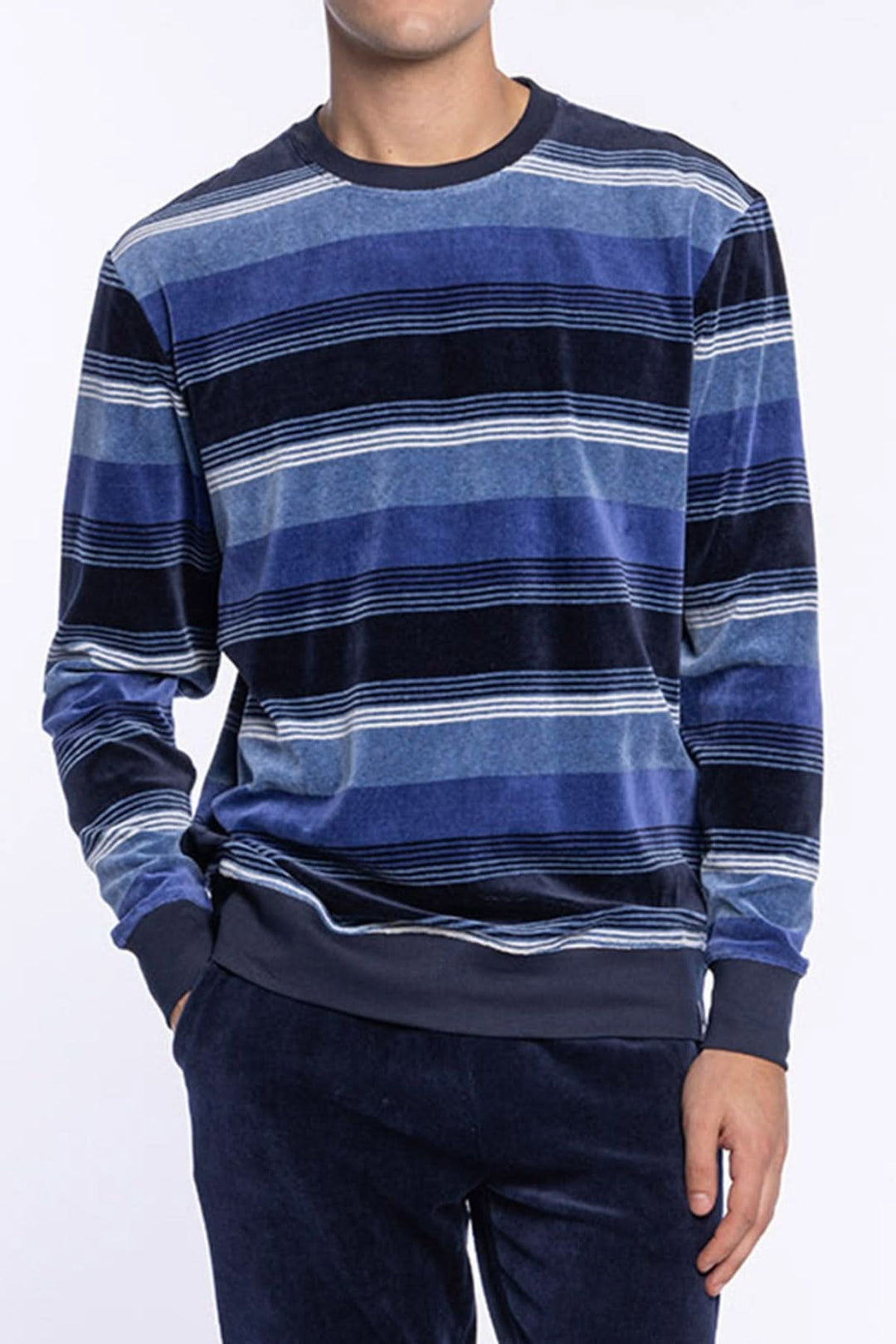 Pyjama Long en Velours de Coton à Rayures