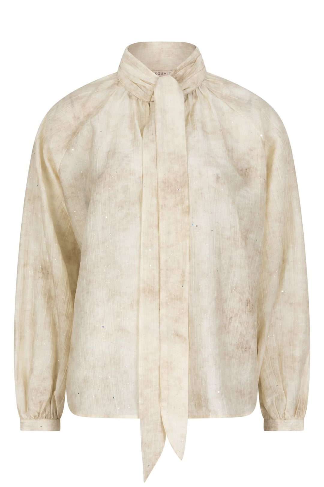 Blouse à col lavallière en tissu légèrement irisé, idéale pour des occasions habillées ou un look de bureau élégant.