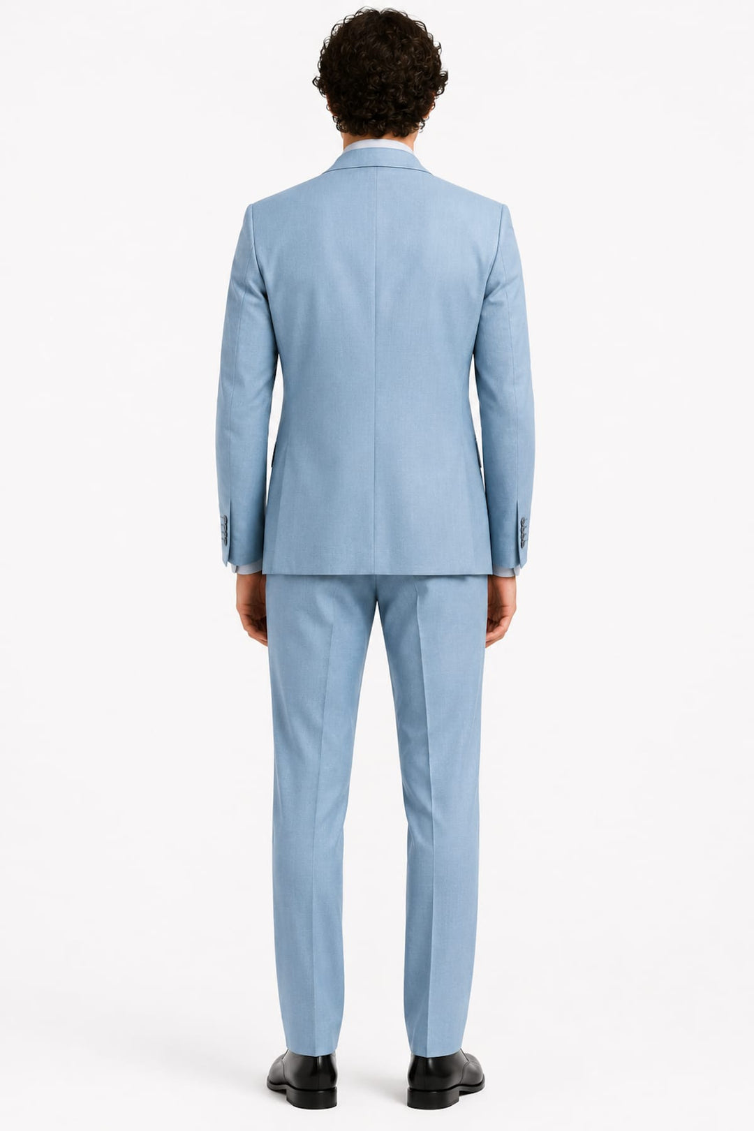 Full-front view of a modern, light gray two-piece suit for men - Valérie Simon