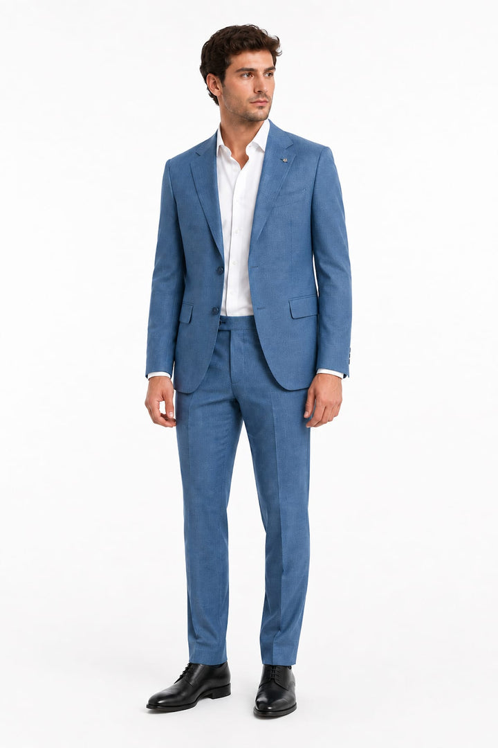 Full-length side view of a textured gray men&