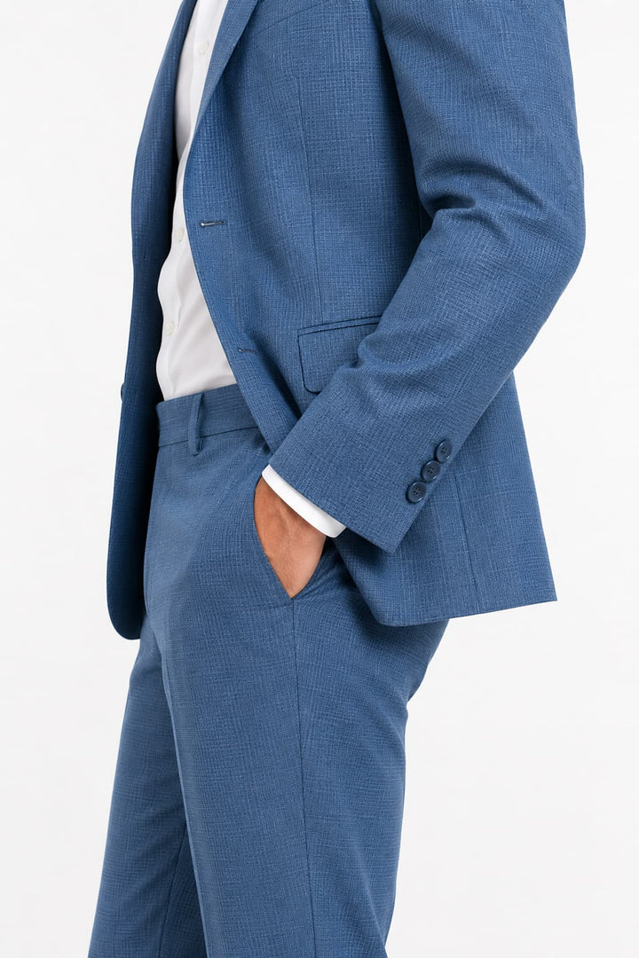 Full-length side view of the modern gray textured men&