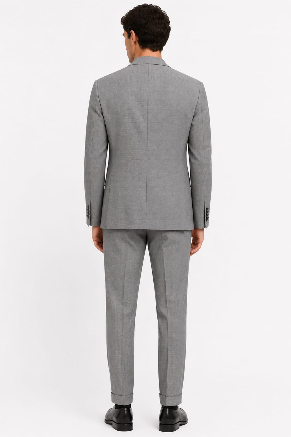 Full-length side view of the textured Lief Horsens men's jacket in gray with pocket details - Valérie Simon