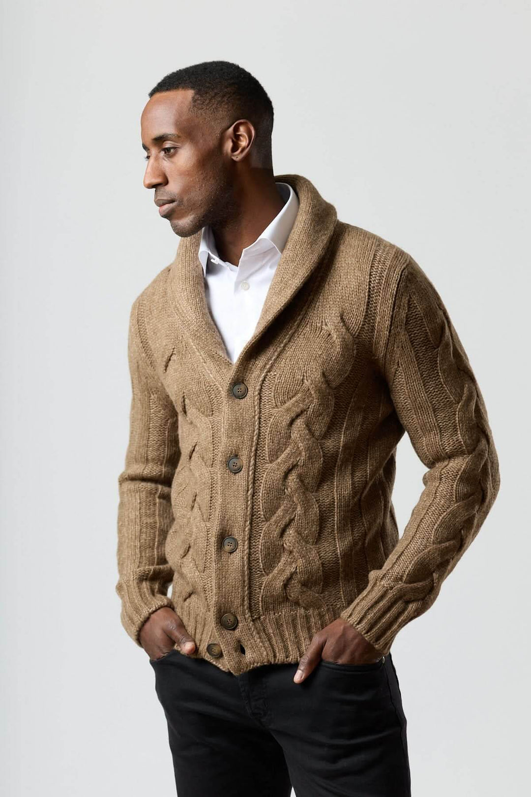 Twisted shawl collar cardigan