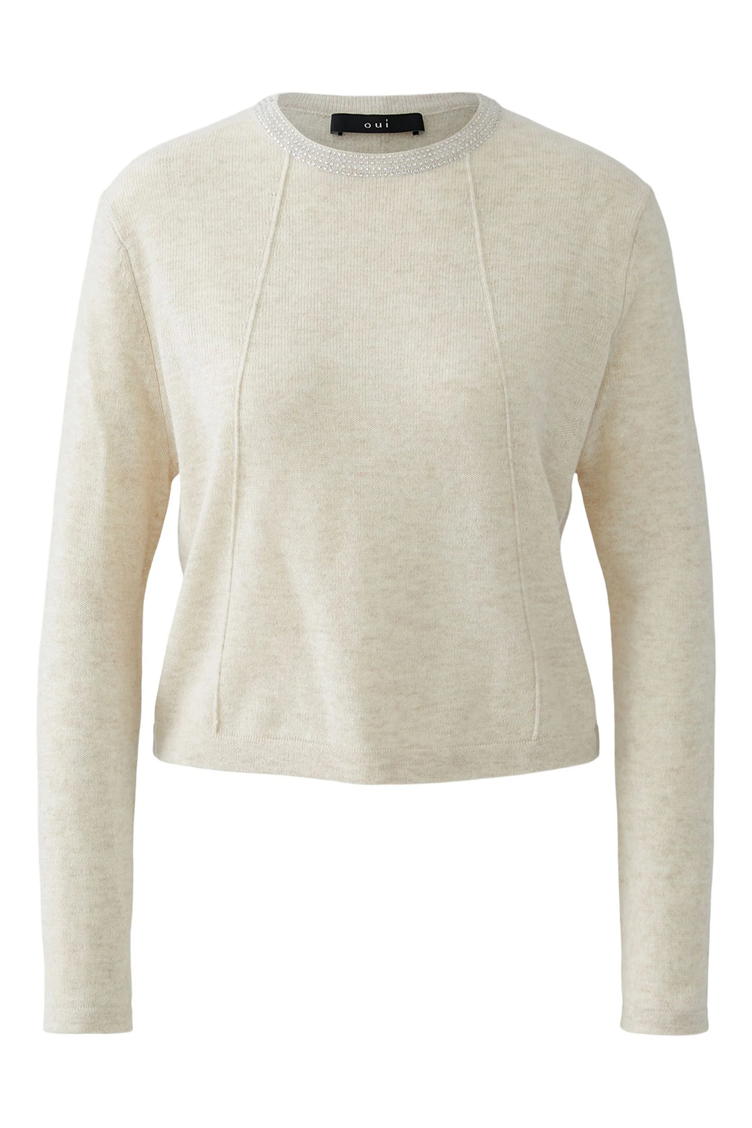 Fine knit sweater with embellished collar