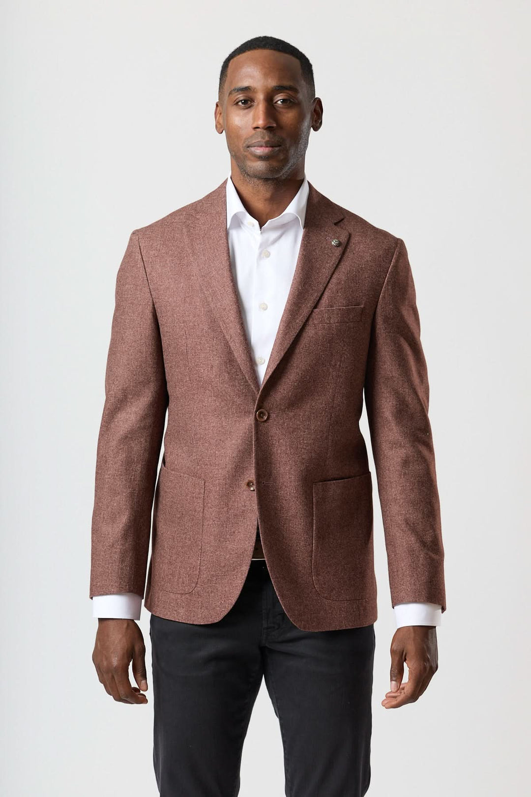 Unstructured two-button flannel jacket