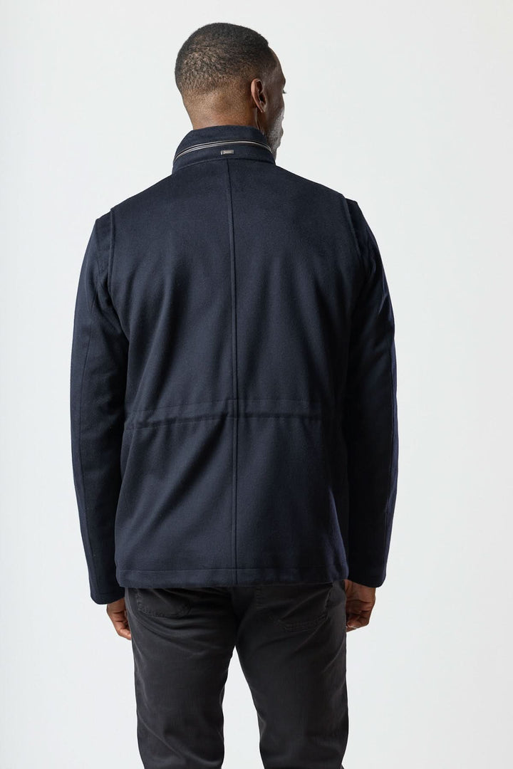 Wool jacket with four pockets, stowable hood
