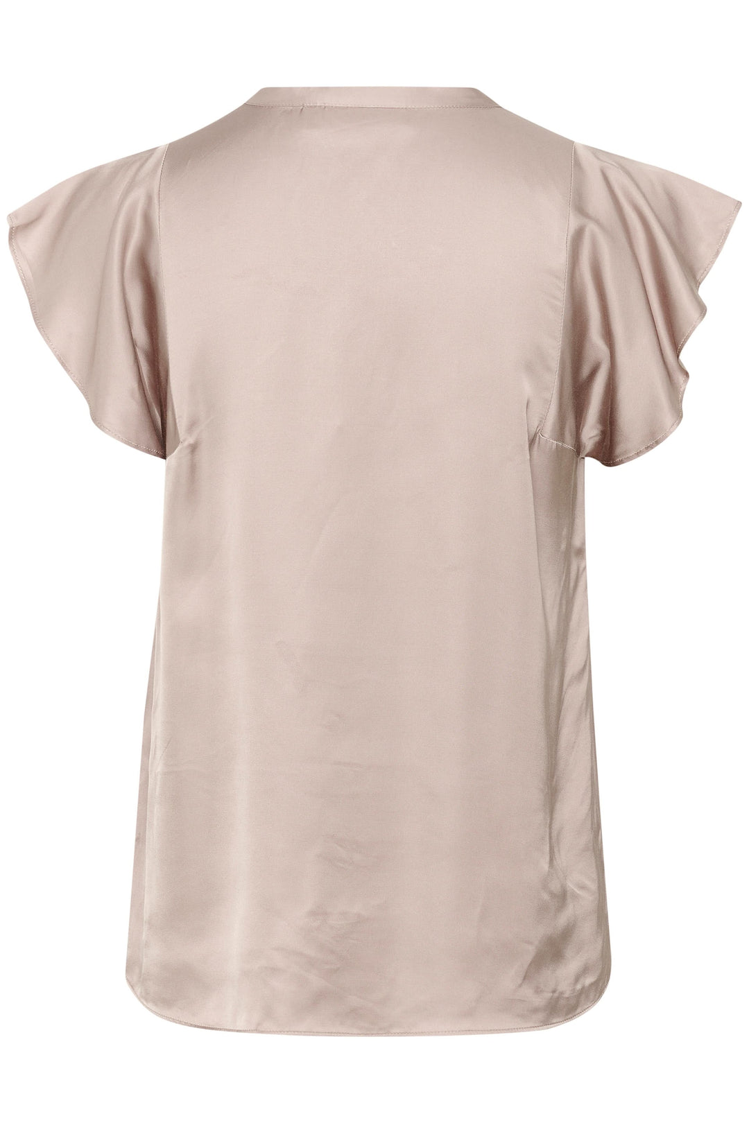 Blouse Kaal satinée rose, dos avec manches courtes à volants, coupe droite élégante et légère