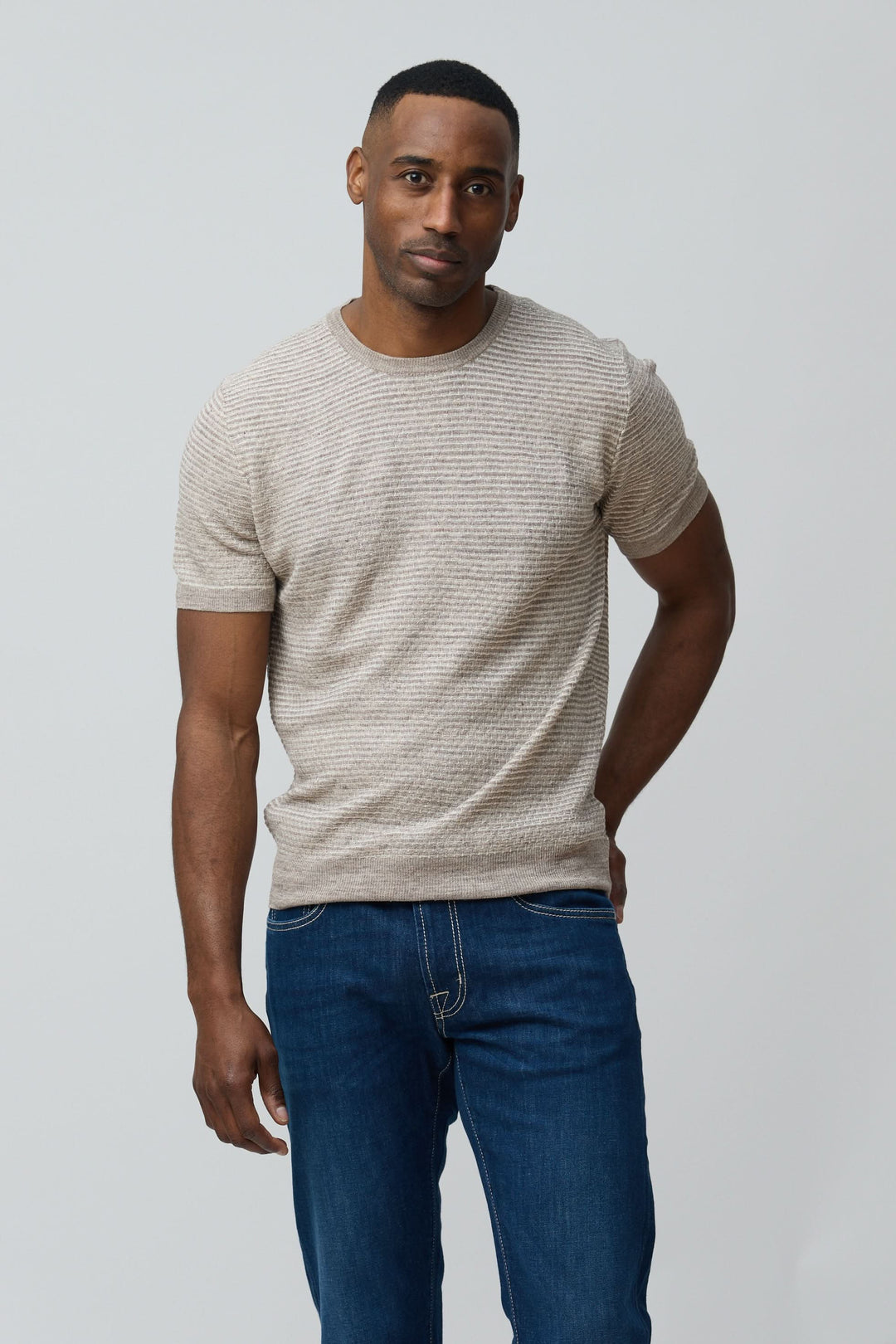 T-shirt texturé en lin et soie