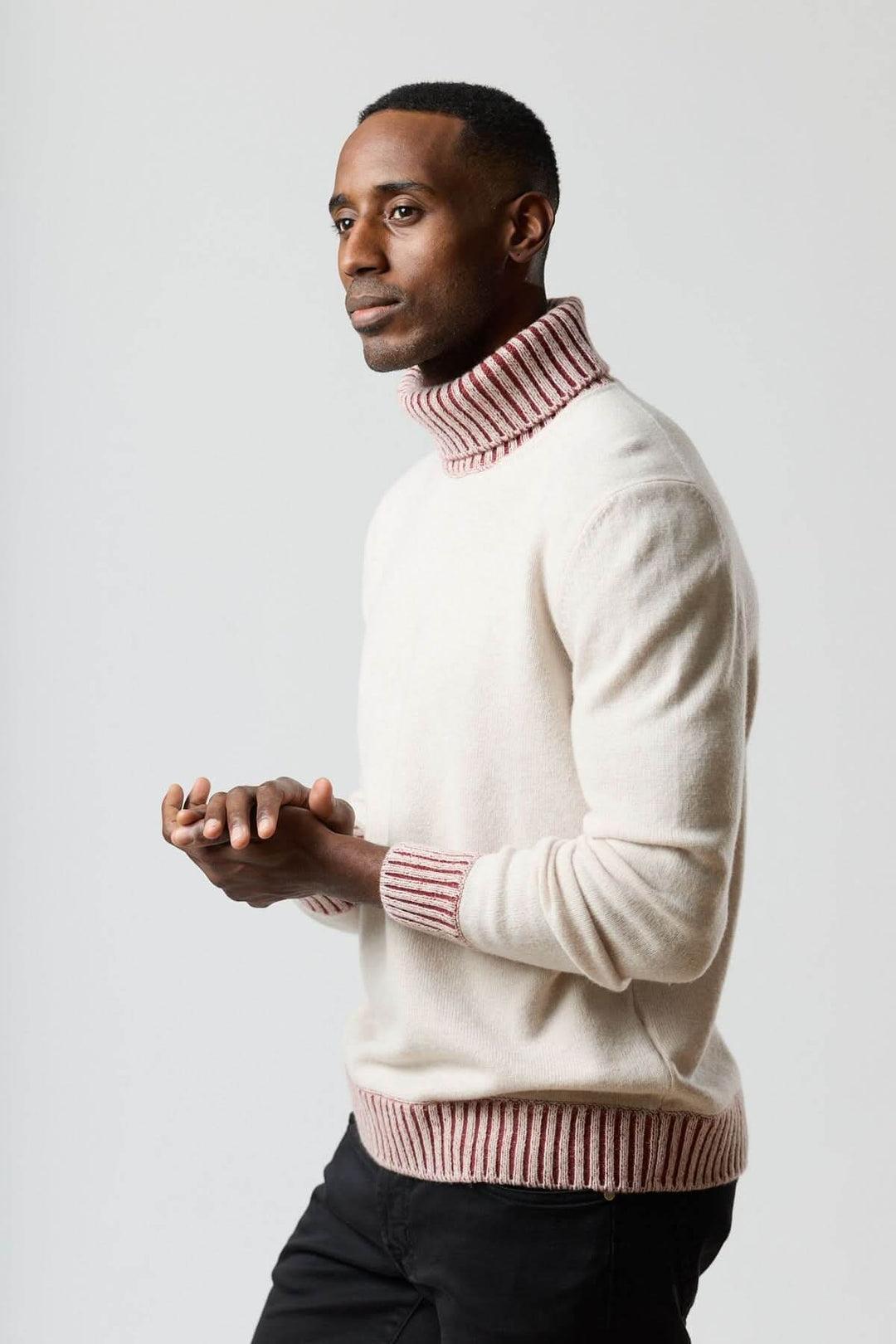 Contrast ribbed turtleneck sweater