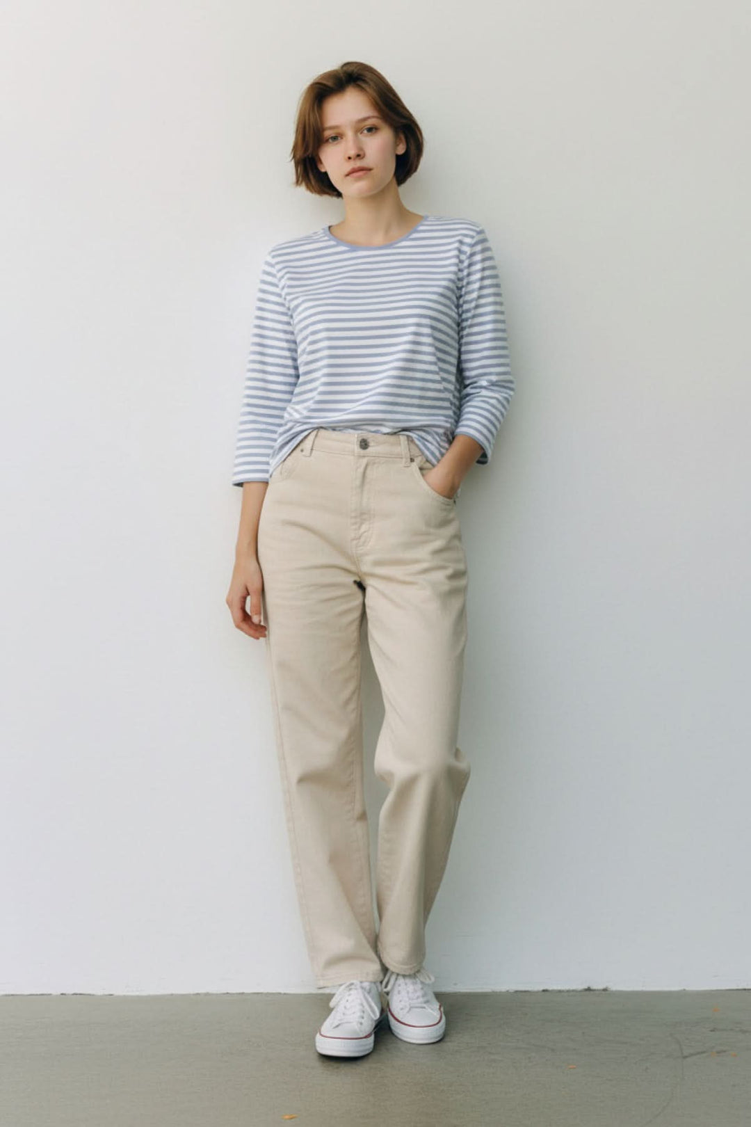 3/4 sleeve striped sweater