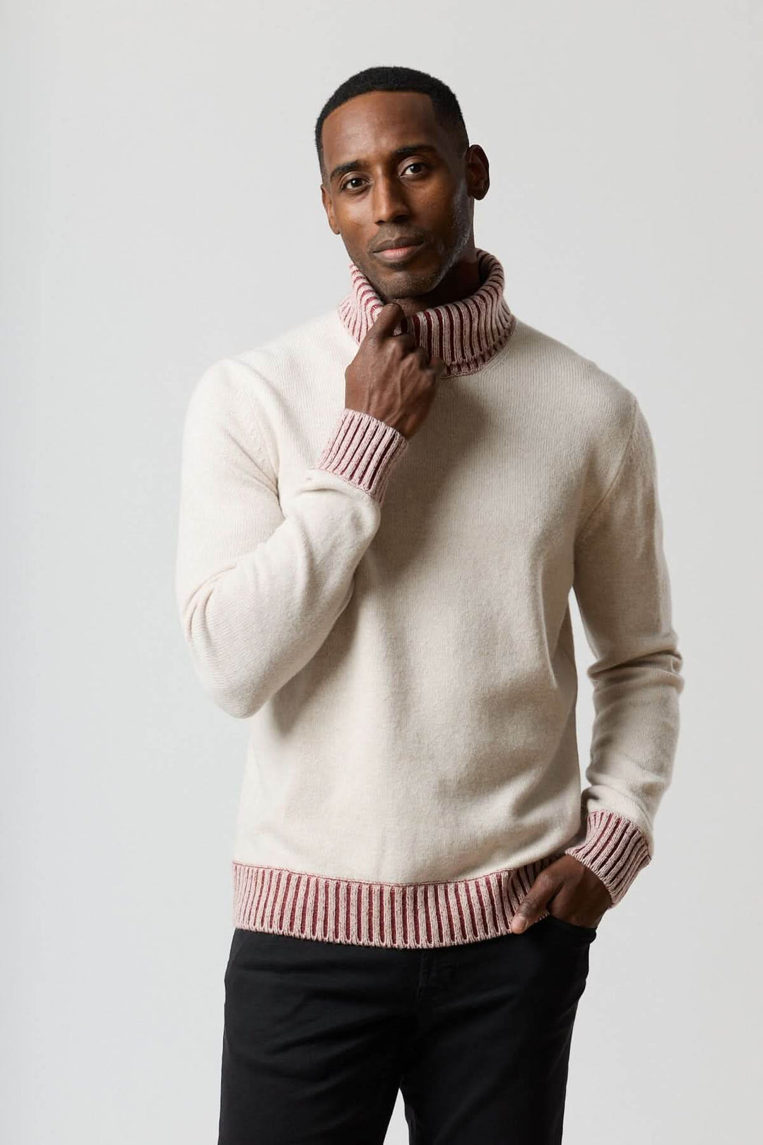 Contrast ribbed turtleneck sweater