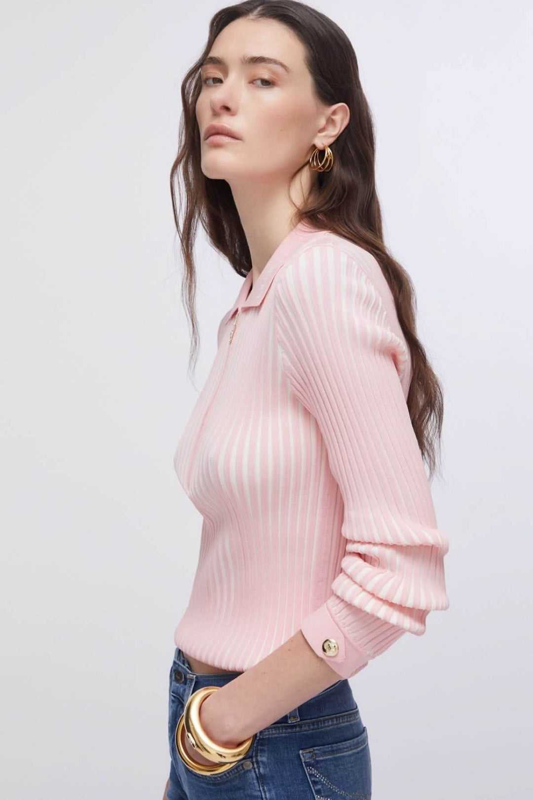 Half-zip ribbed knit polo shirt