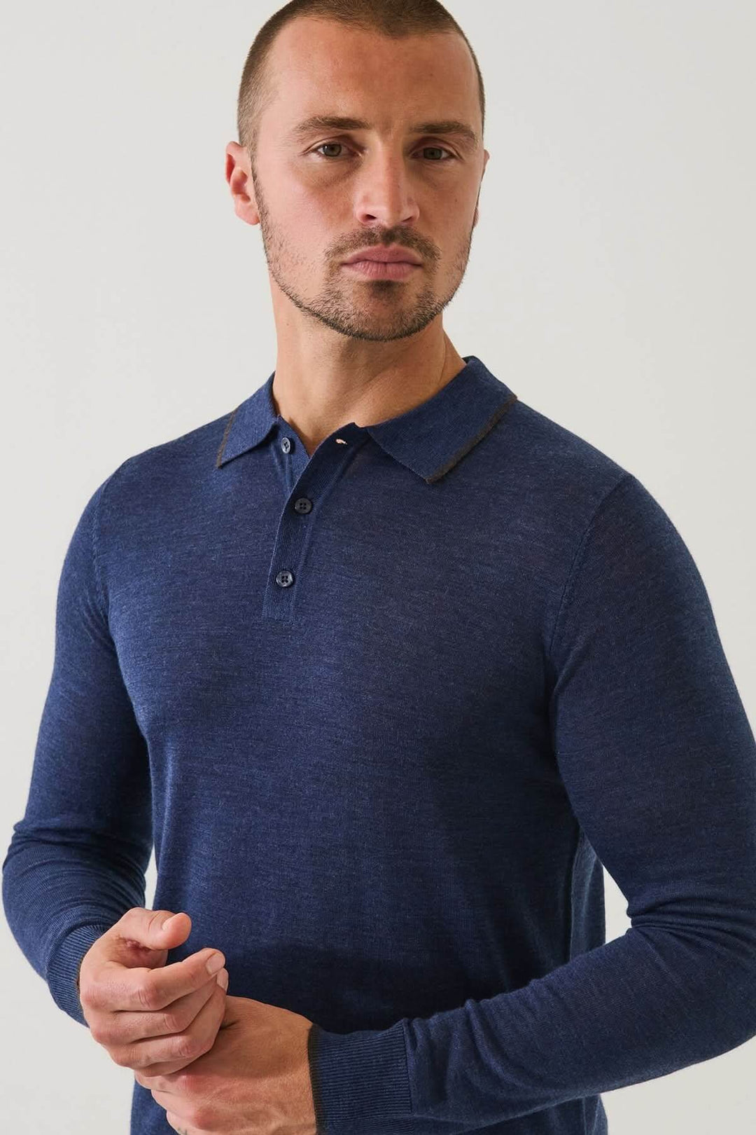 Button-down polo shirt in extra-fine merino wool