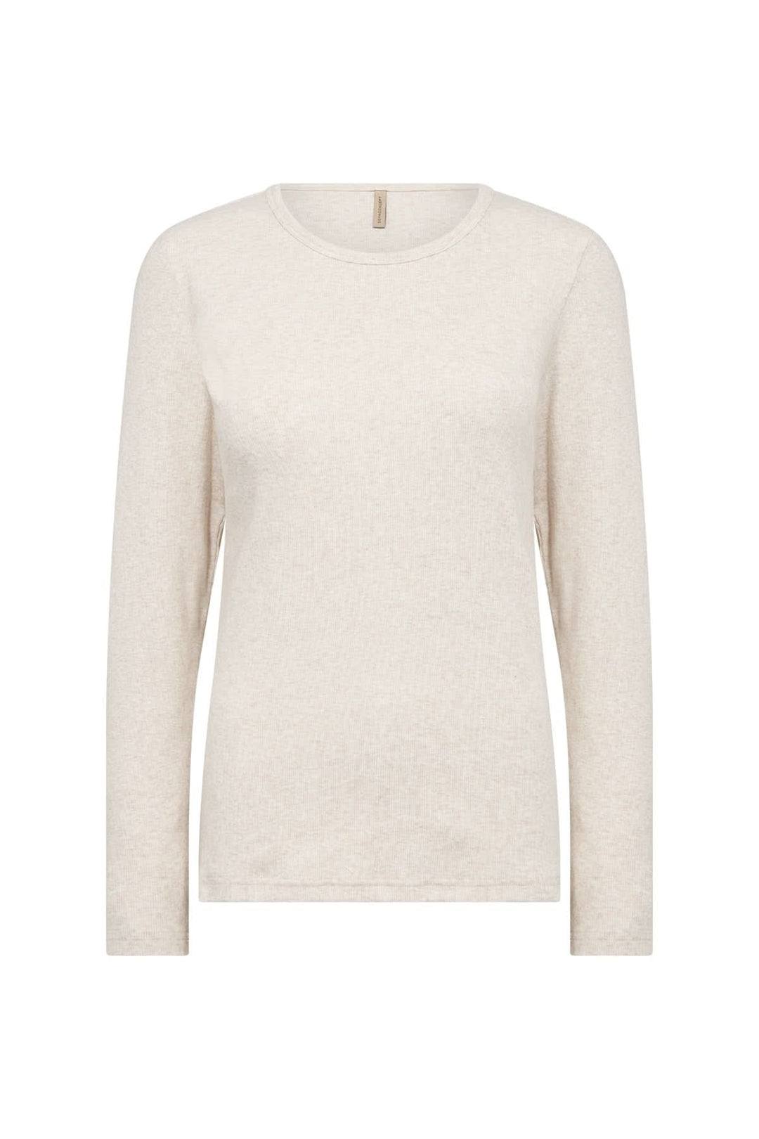 Chandail à manches longues beige à encolure ronde, parfait pour un style minimaliste et cosy.