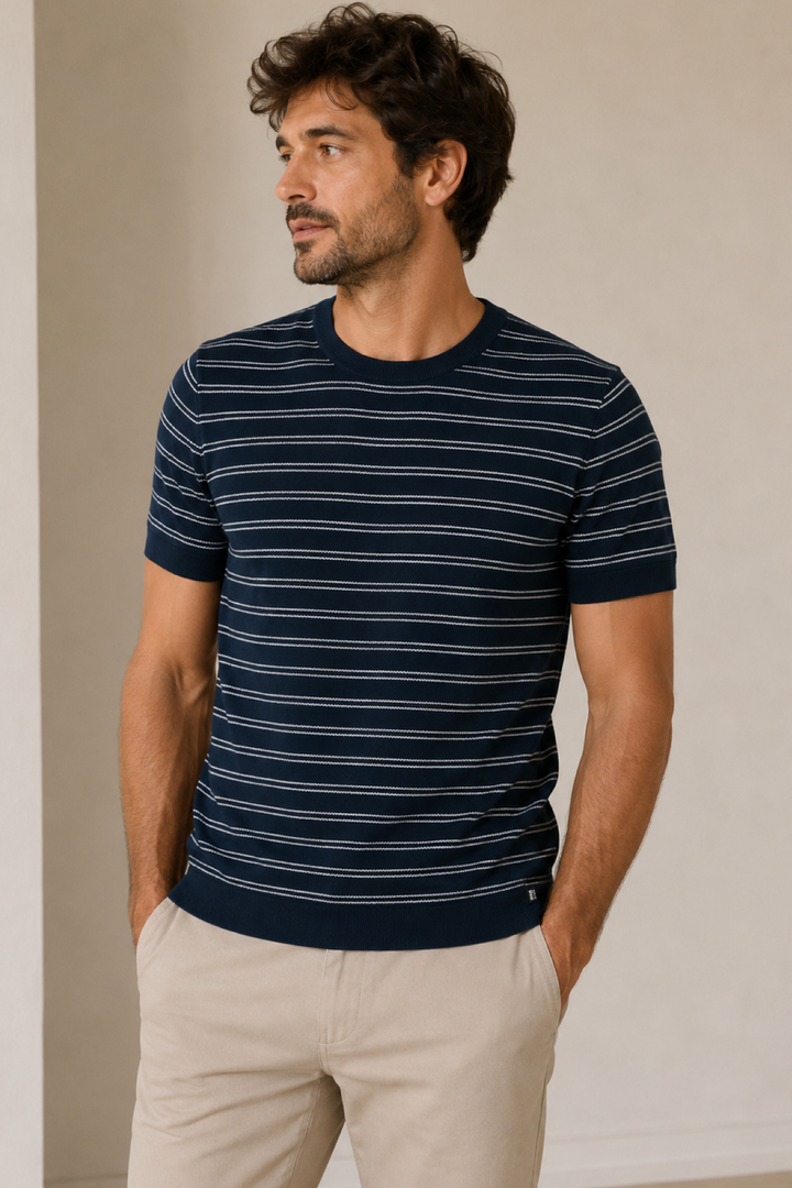 T-shirt tricot rayé à manches courtes