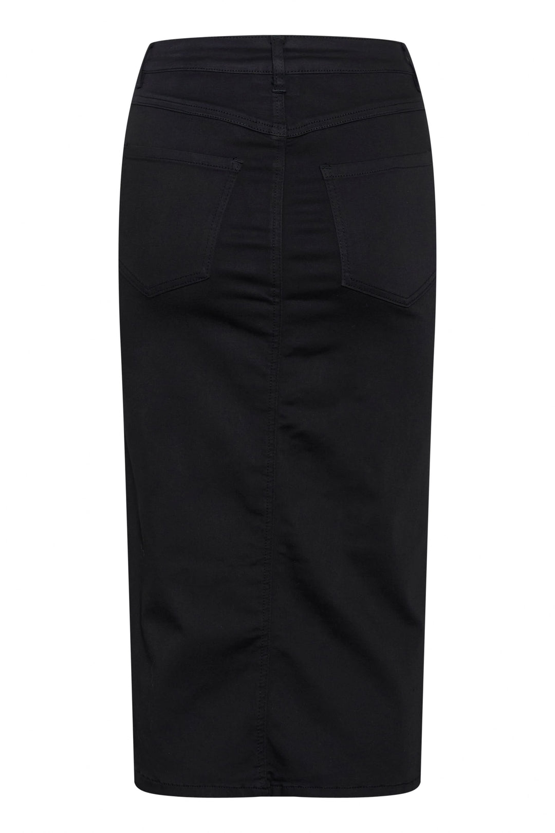 Jupe longue Dima, jupe midi en denim extensible, style moderne avec fente avant, coupe droite et taille régulière.