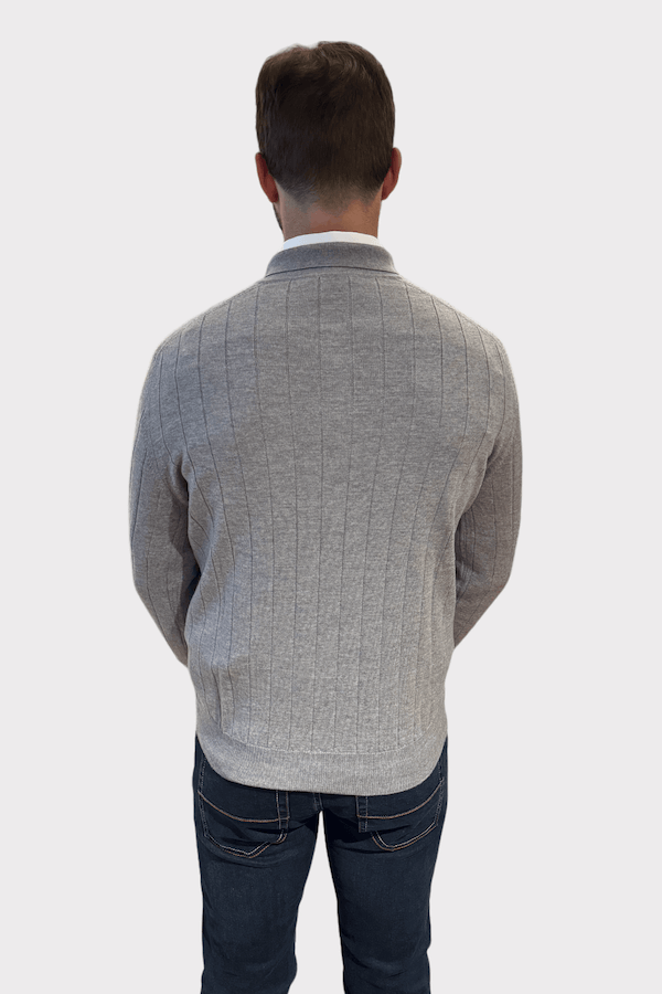 Grey sweater with button collar in fine wool