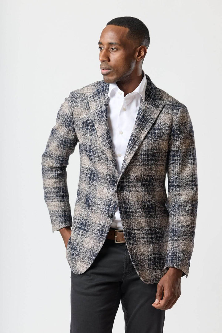 Two-button brushed check jacket