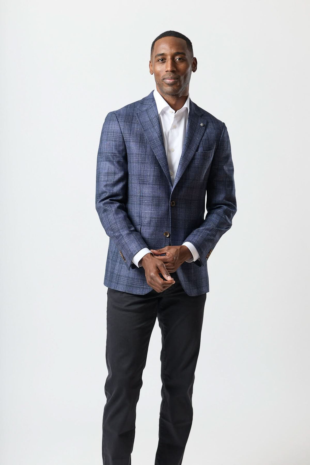 Textured two-button plaid jacket