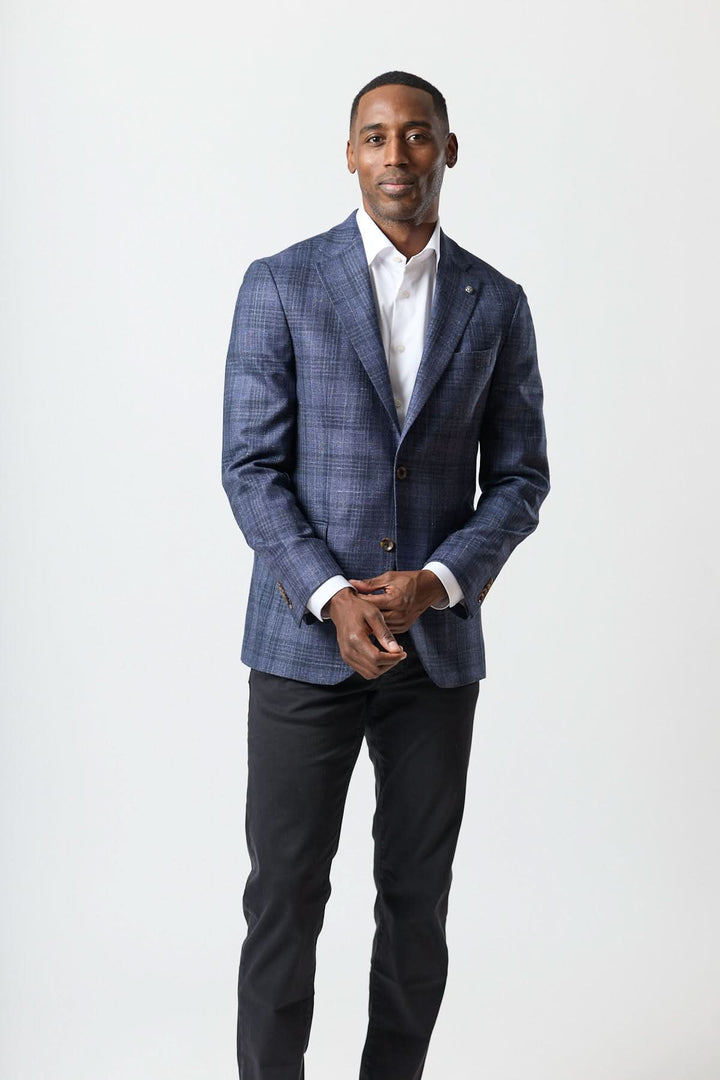 Textured two-button plaid jacket