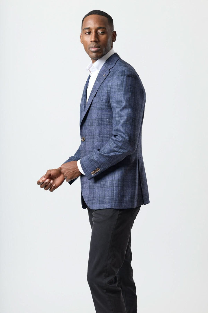 Textured two-button plaid jacket