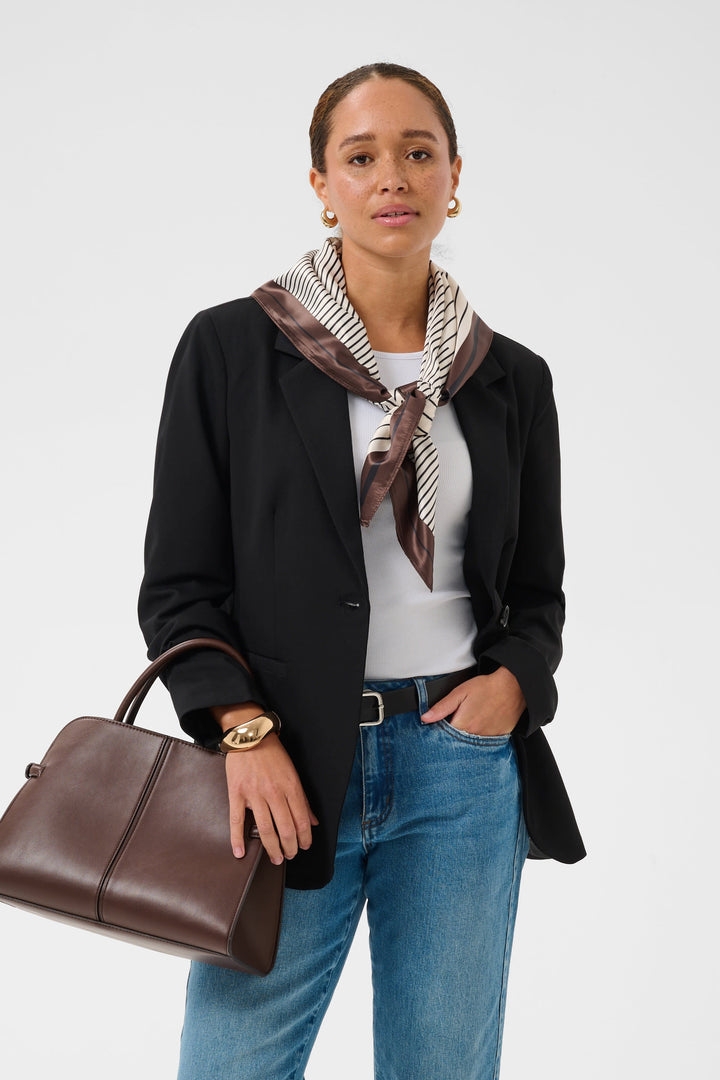 Front view of a Kaffe multicolored striped scarf for women - Valérie Simon