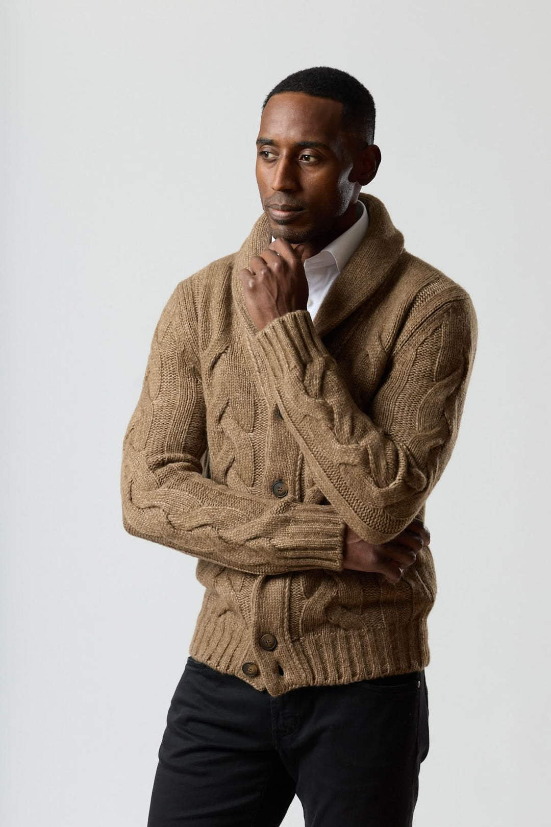 Twisted shawl collar cardigan
