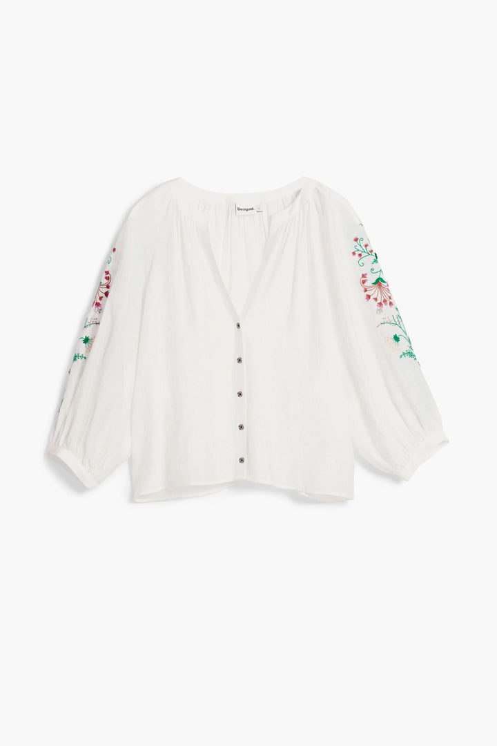 Flowy blouse with embroidered sleeves