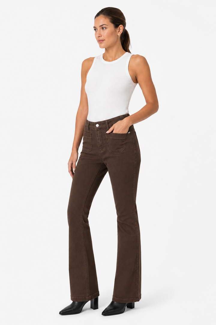 Pantalon Mary évasé à poches plaquées