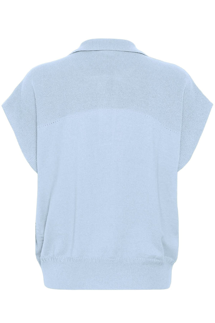 Sleeveless knit top with polo collar