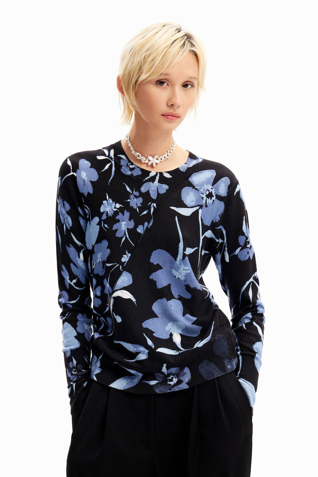 Flower print sweater