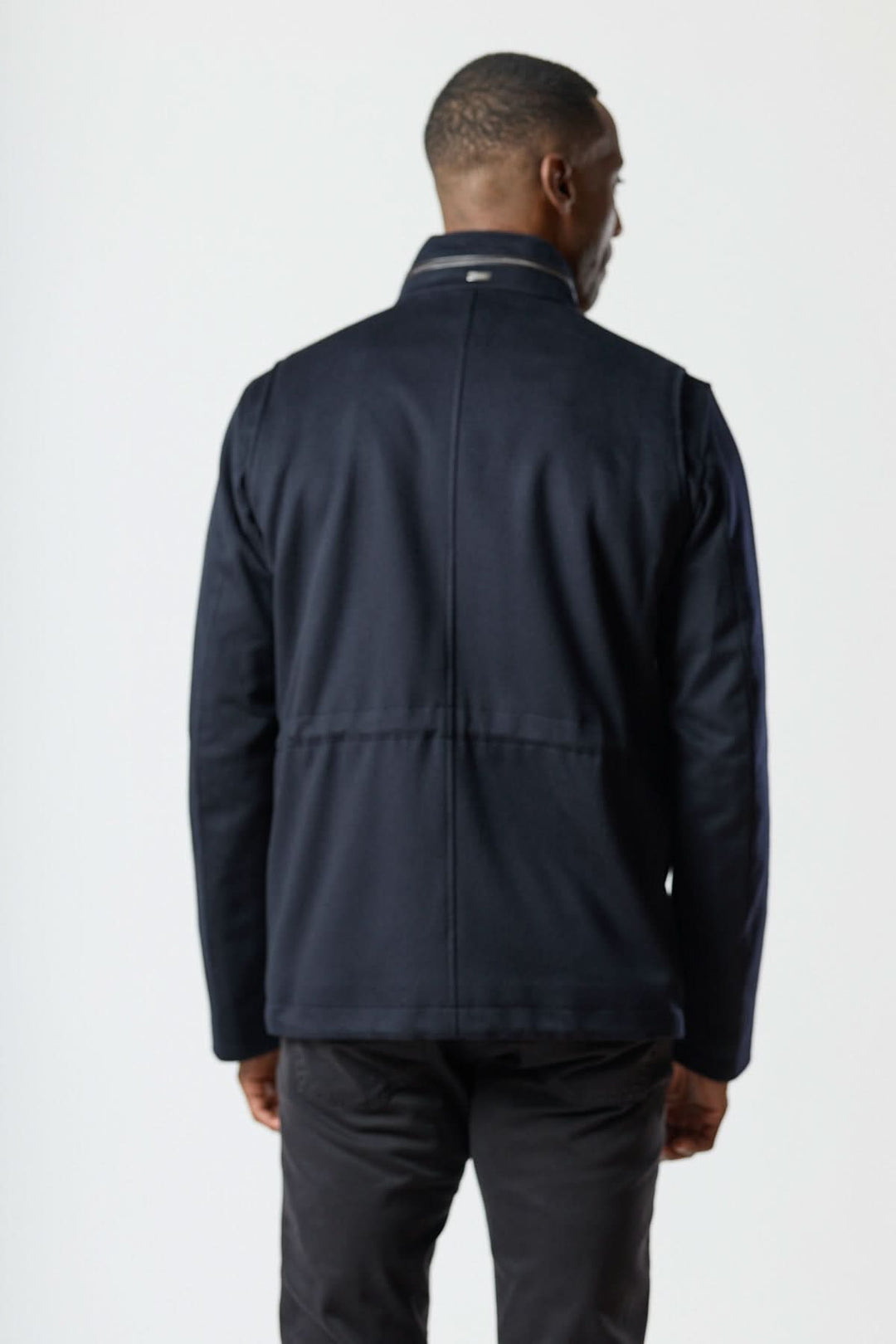 Wool jacket with four pockets, stowable hood