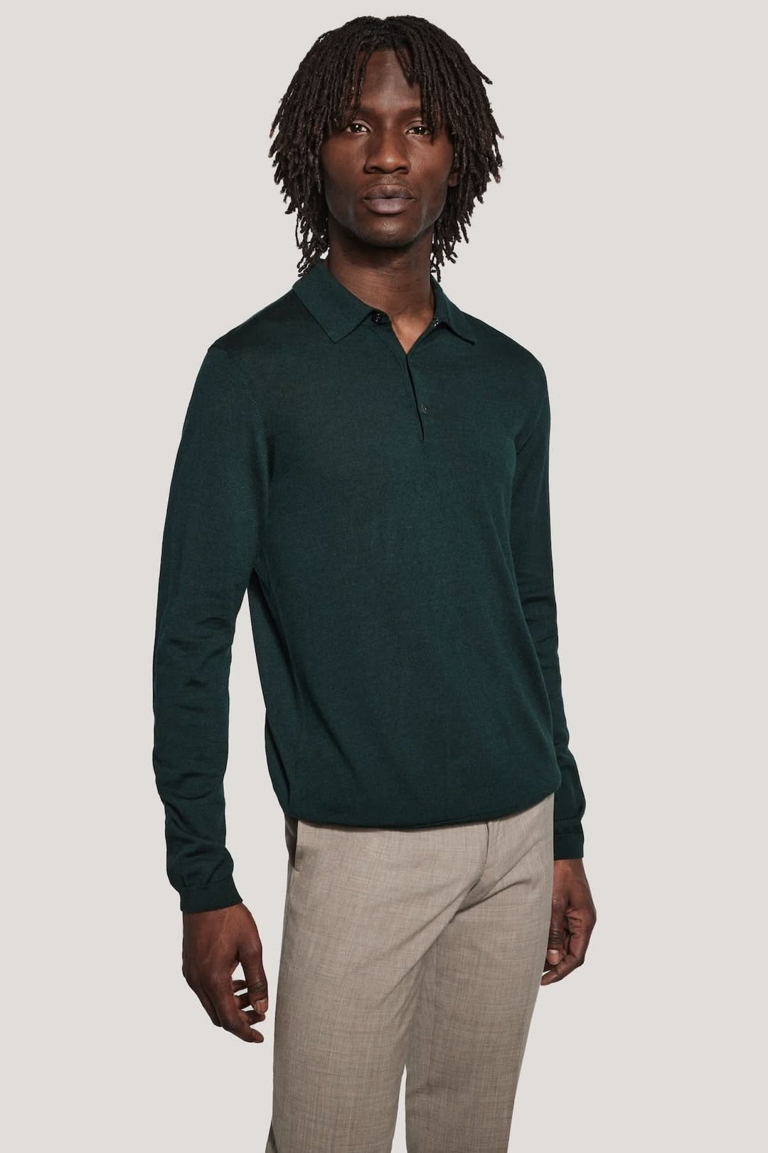 Long-sleeved polo shirt in merino wool and silk