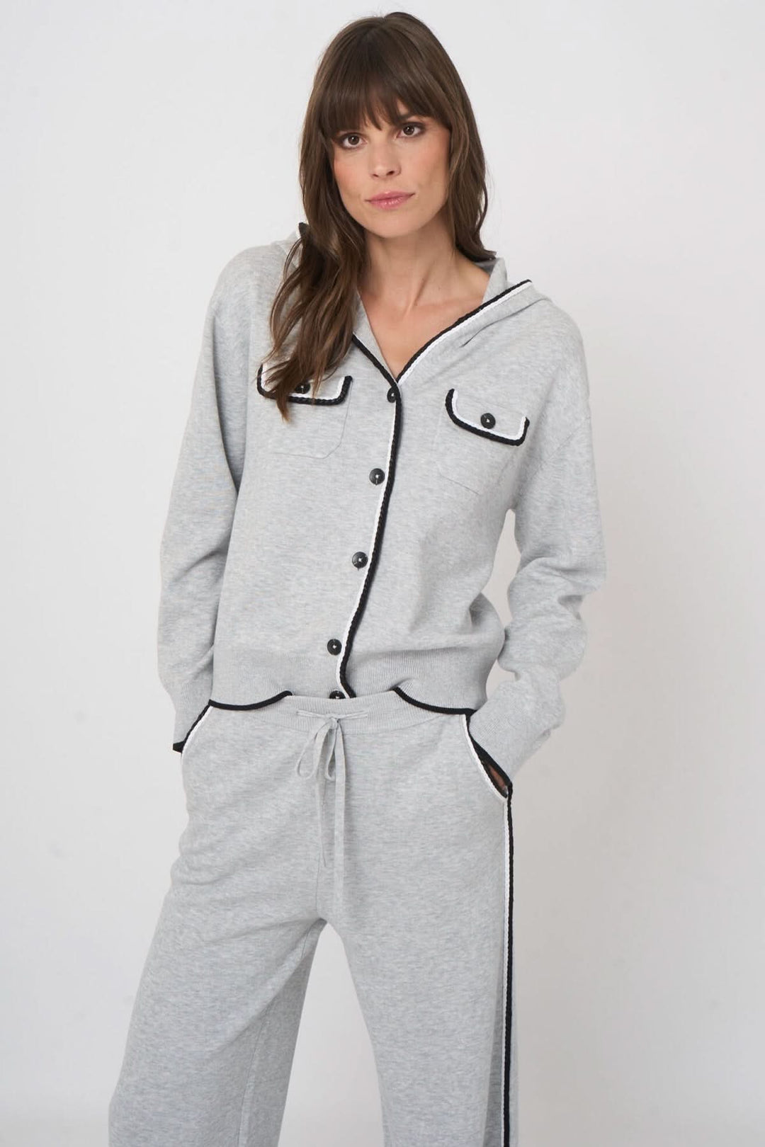 Hooded knit cardigan