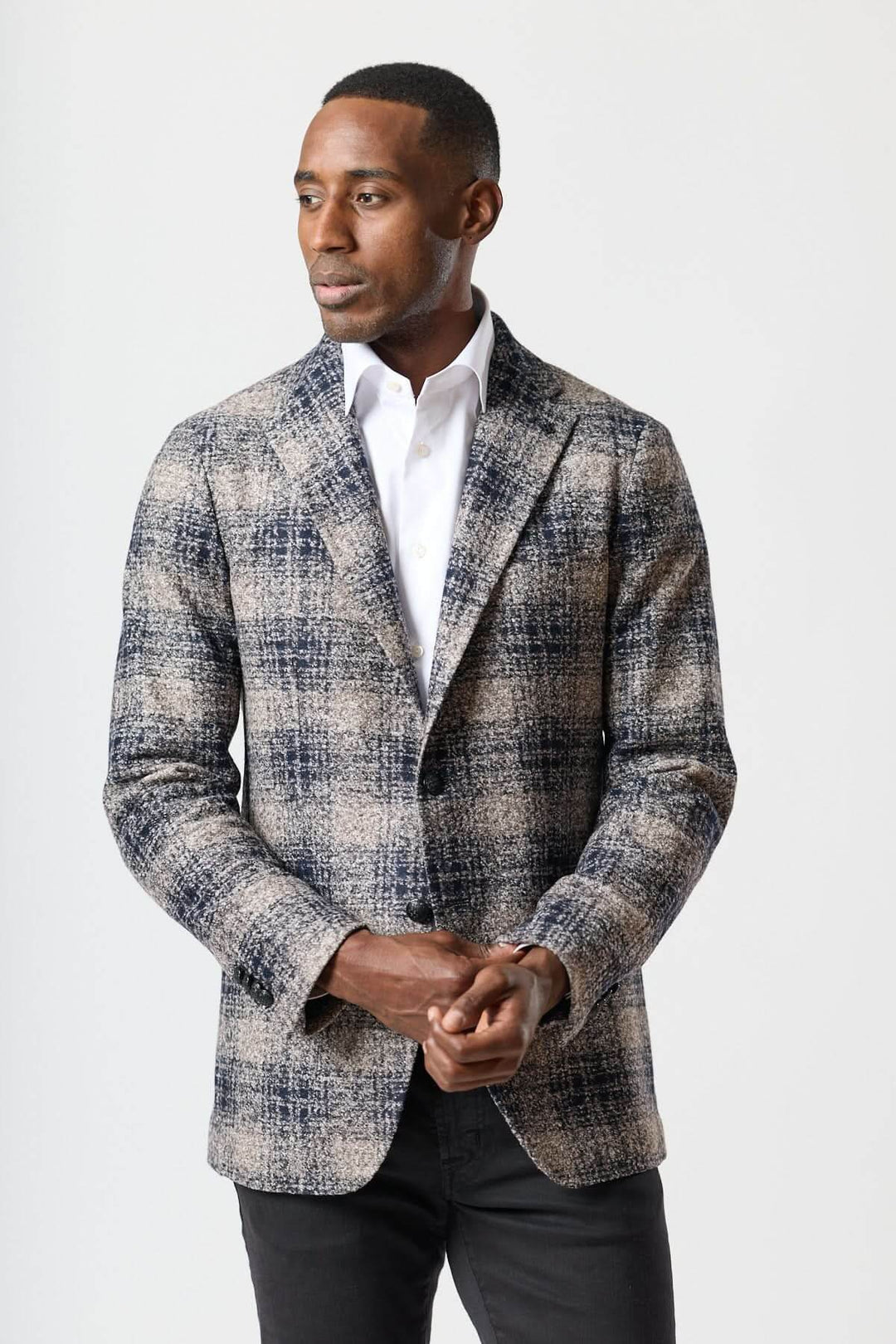 Two-button brushed check jacket